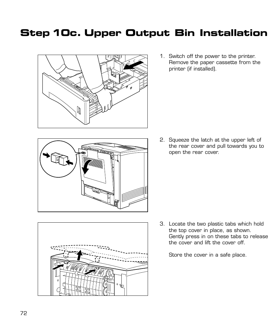 10c. upper output bin installation, Step 10c. upper output bin installation | GCC Printers 21 Series User Manual | Page 75 / 95