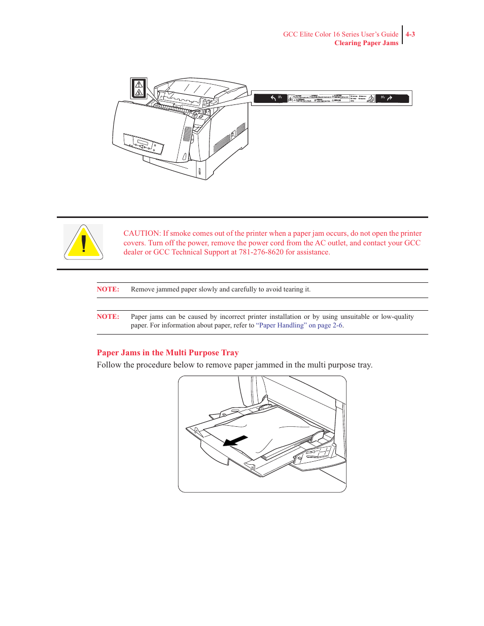 Paper jams in the multi purpose tray | GCC Printers 16 User Manual | Page 101 / 196