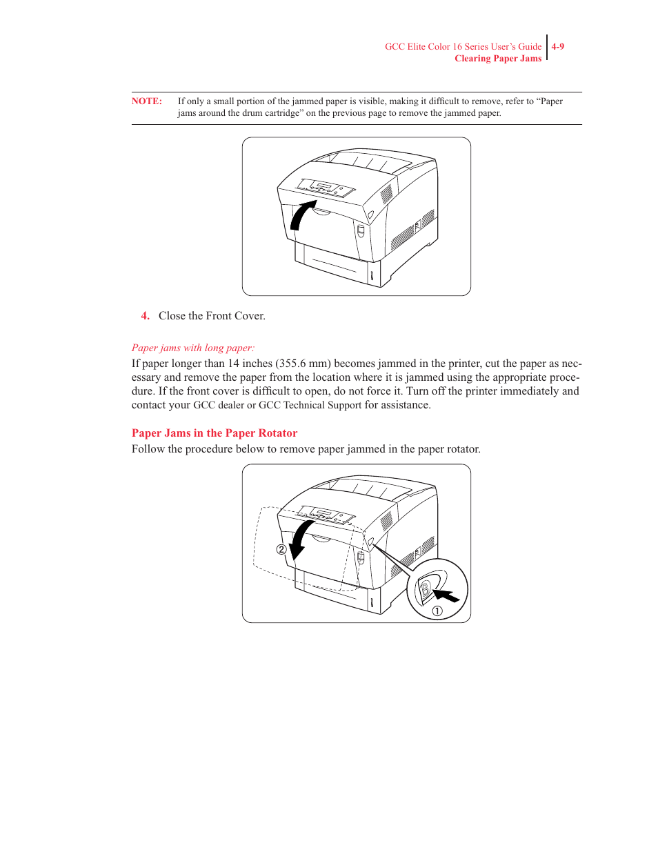 Paper jams in the paper rotator | GCC Printers 16 User Manual | Page 107 / 196