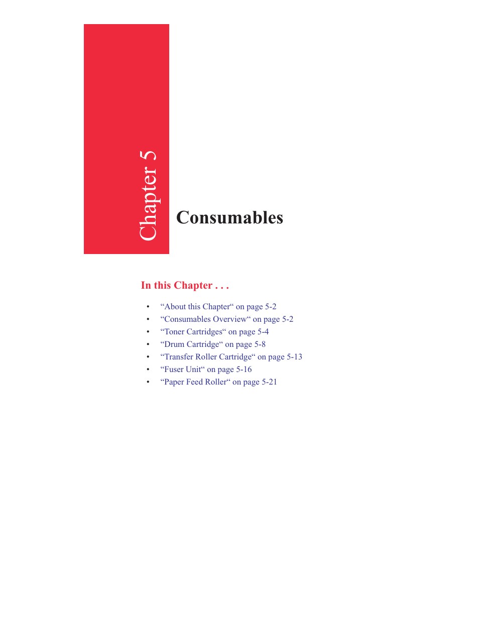 5 - consumables, Chapter 5, Consumables | GCC Printers 16 User Manual | Page 111 / 196