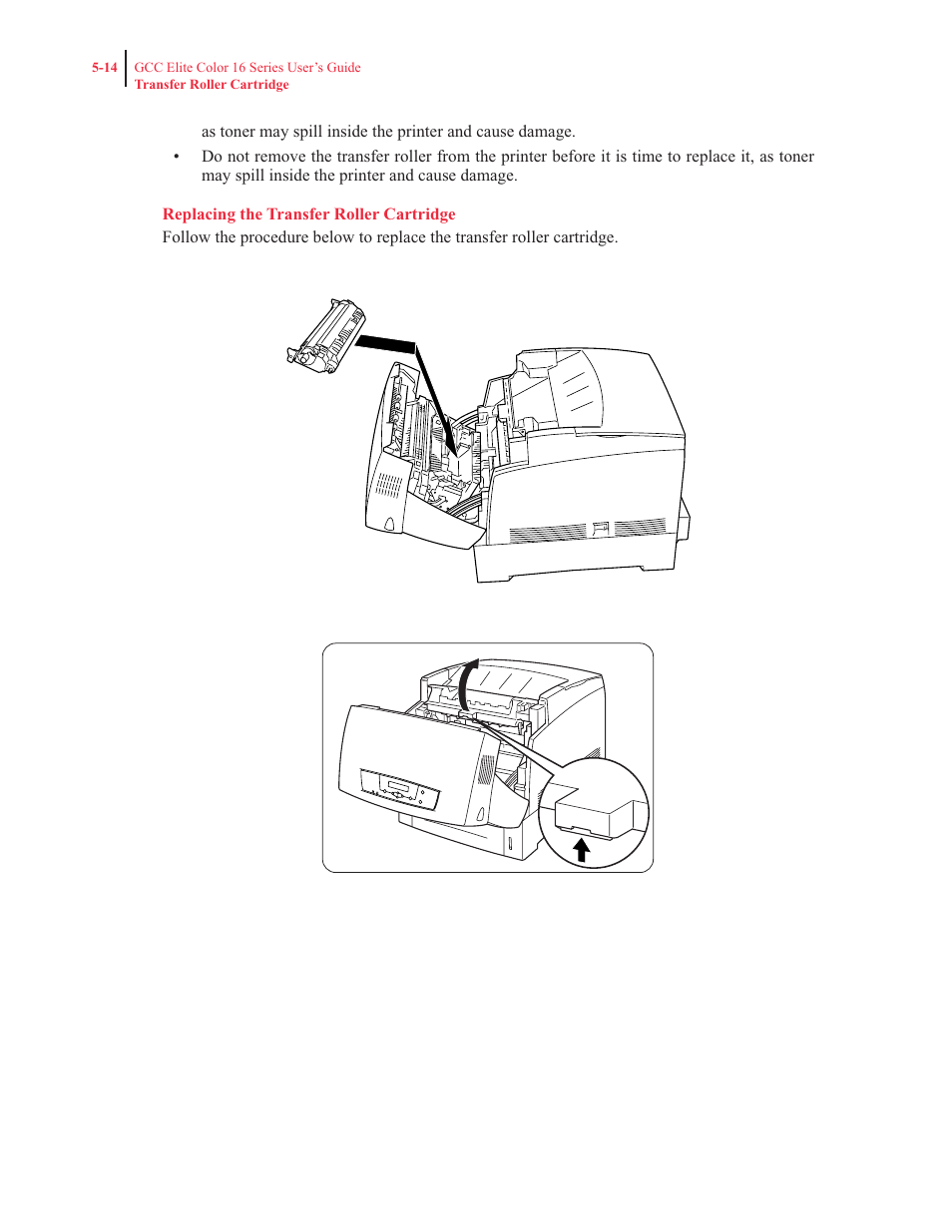 Replacing the transfer roller cartridge | GCC Printers 16 User Manual | Page 124 / 196