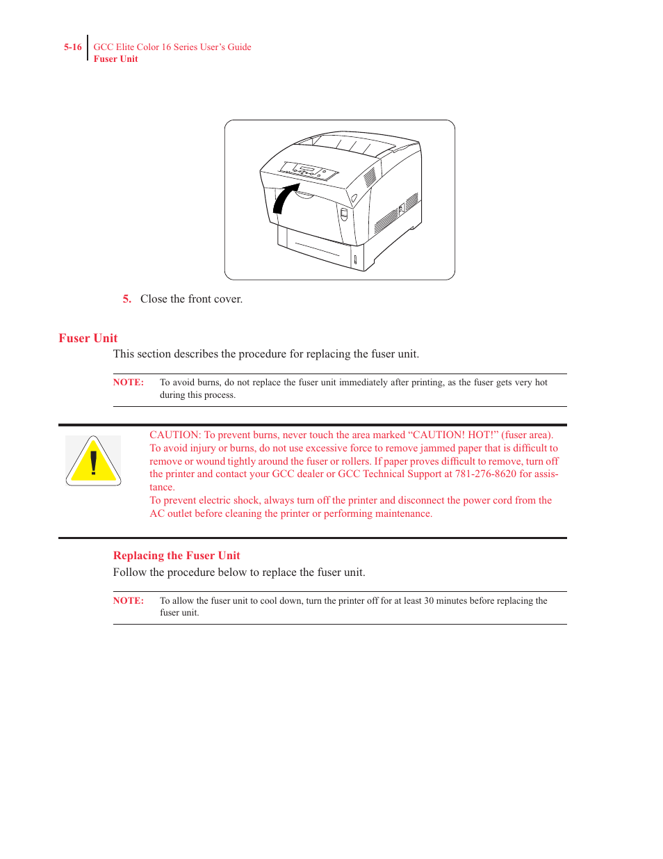 Fuser unit, Replacing the fuser unit, And/or | GCC Printers 16 User Manual | Page 126 / 196