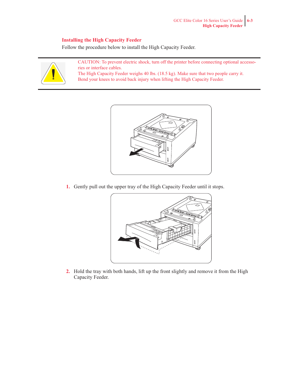 Installing the high capacity feeder | GCC Printers 16 User Manual | Page 138 / 196