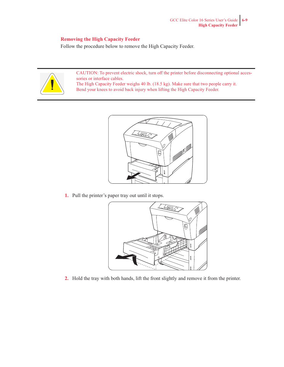 Removing the high capacity feeder | GCC Printers 16 User Manual | Page 144 / 196