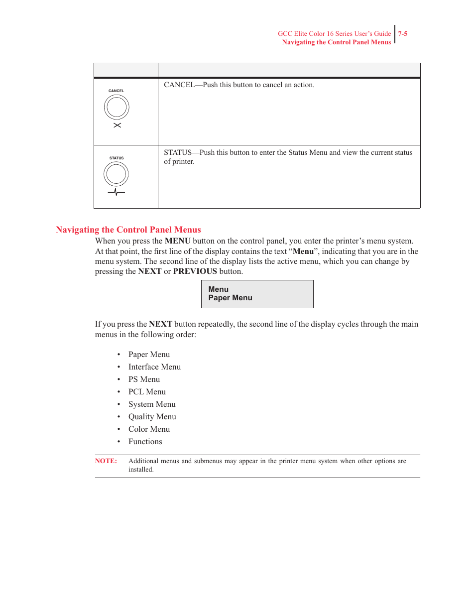 Navigating the control panel menus | GCC Printers 16 User Manual | Page 152 / 196