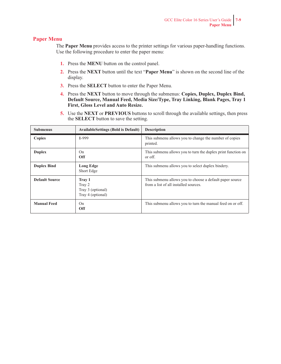 Paper menu | GCC Printers 16 User Manual | Page 156 / 196