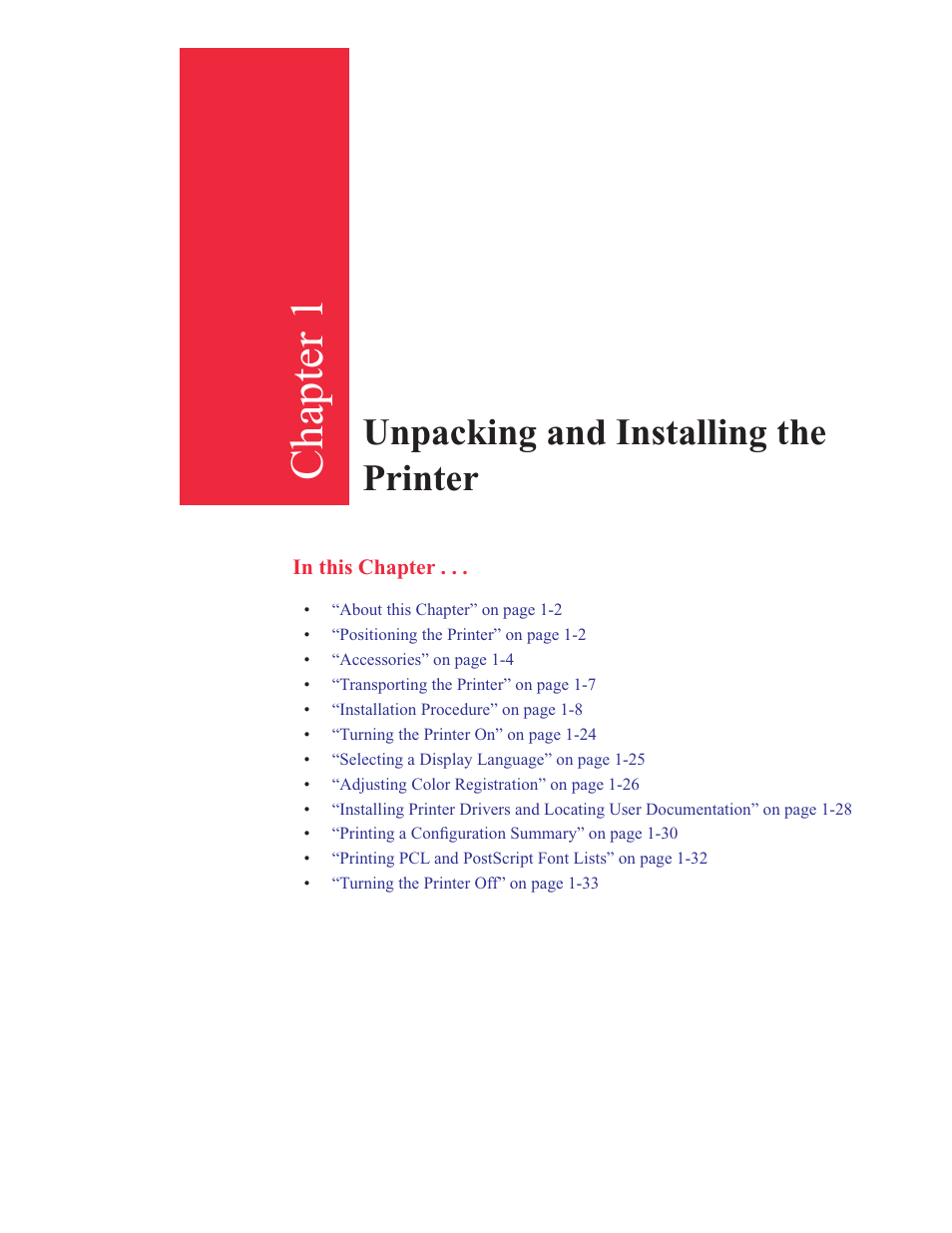 1 - unpacking and installing the printer, Chapter 1, Unpacking and installing the printer | GCC Printers 16 User Manual | Page 21 / 196