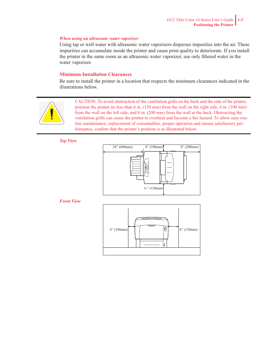 Minimum installation clearances | GCC Printers 16 User Manual | Page 23 / 196