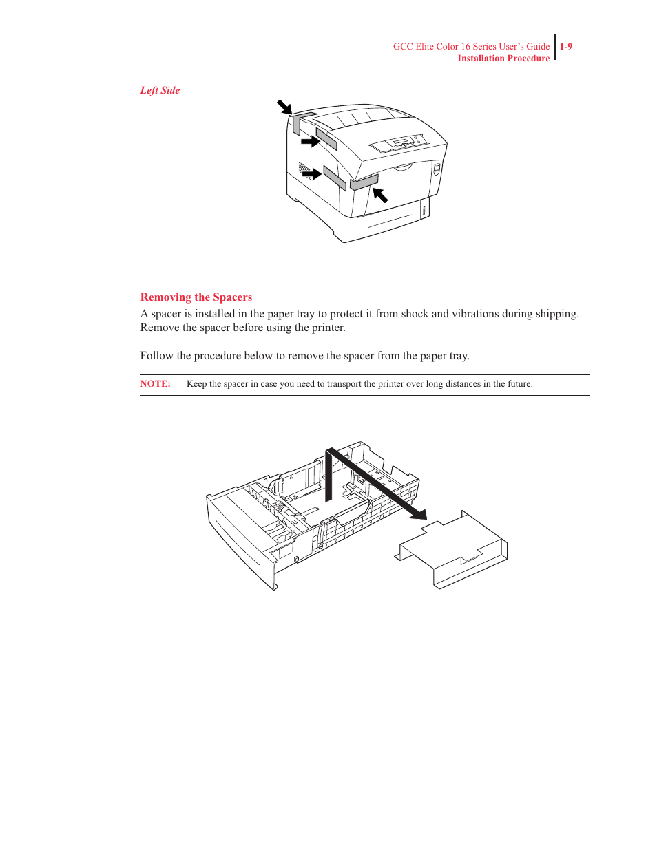 Removing the spacers | GCC Printers 16 User Manual | Page 29 / 196