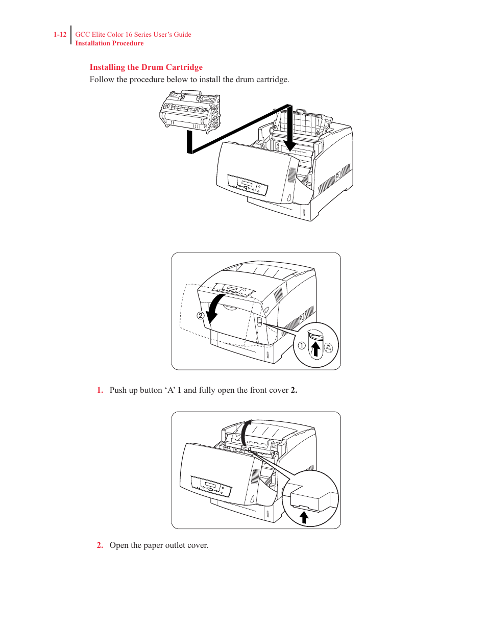 Installing the drum cartridge | GCC Printers 16 User Manual | Page 32 / 196