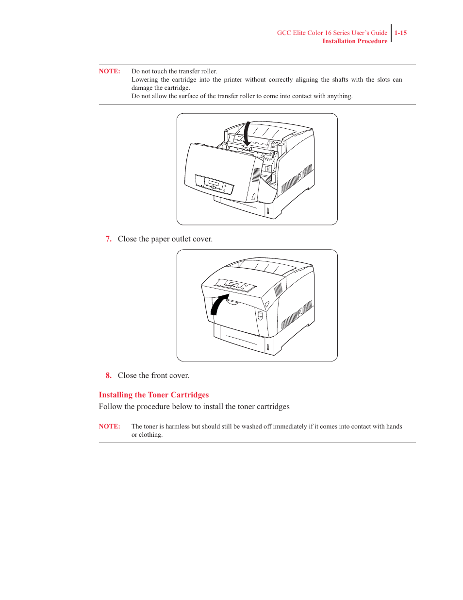 Installing the toner cartridges | GCC Printers 16 User Manual | Page 35 / 196