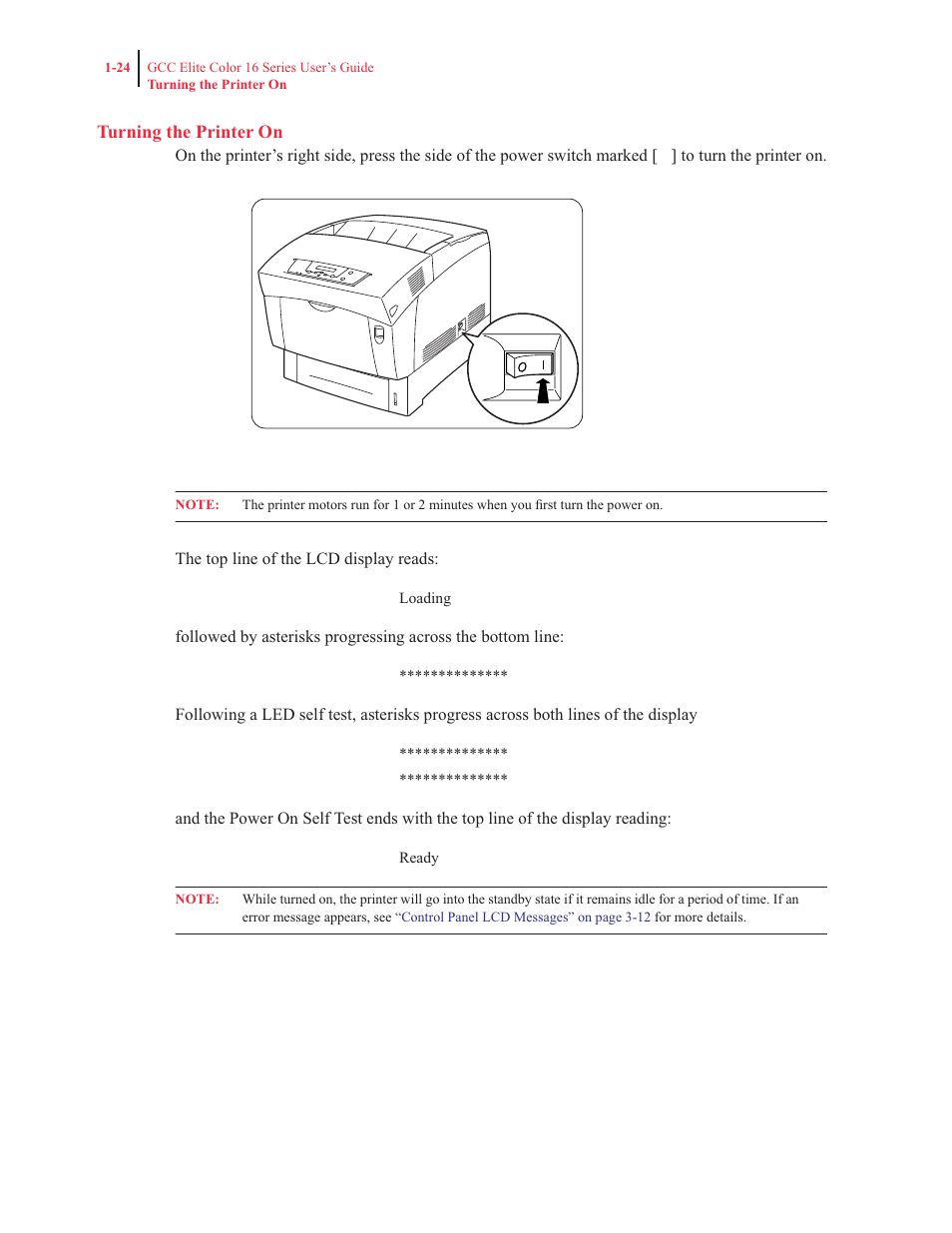 Turning the printer on | GCC Printers 16 User Manual | Page 44 / 196