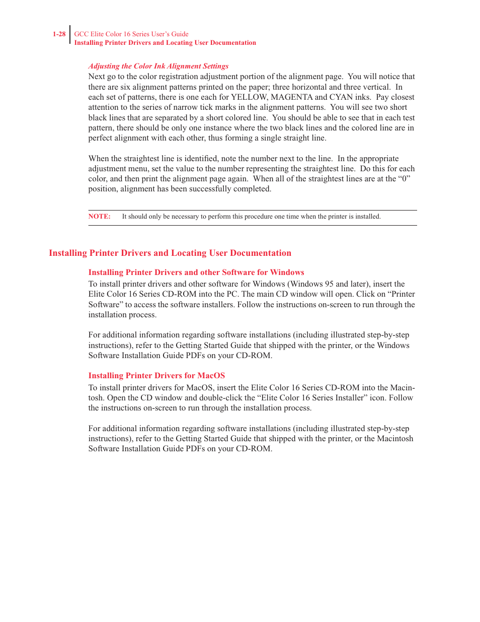 Installing windows drivers and software, Installing macintosh drivers and software | GCC Printers 16 User Manual | Page 48 / 196