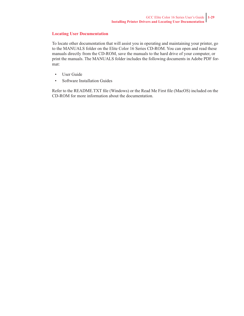 Locating user documentation | GCC Printers 16 User Manual | Page 49 / 196