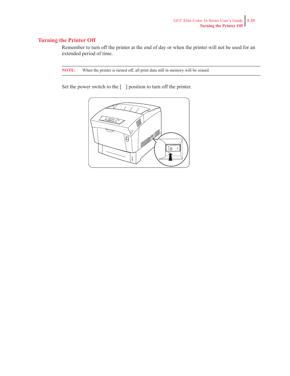 Turning the printer off | GCC Printers 16 User Manual | Page 53 / 196