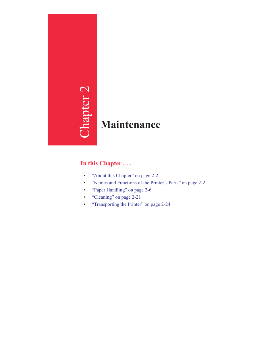 2 - maintenance, Chapter 2, Maintenance | GCC Printers 16 User Manual | Page 54 / 196