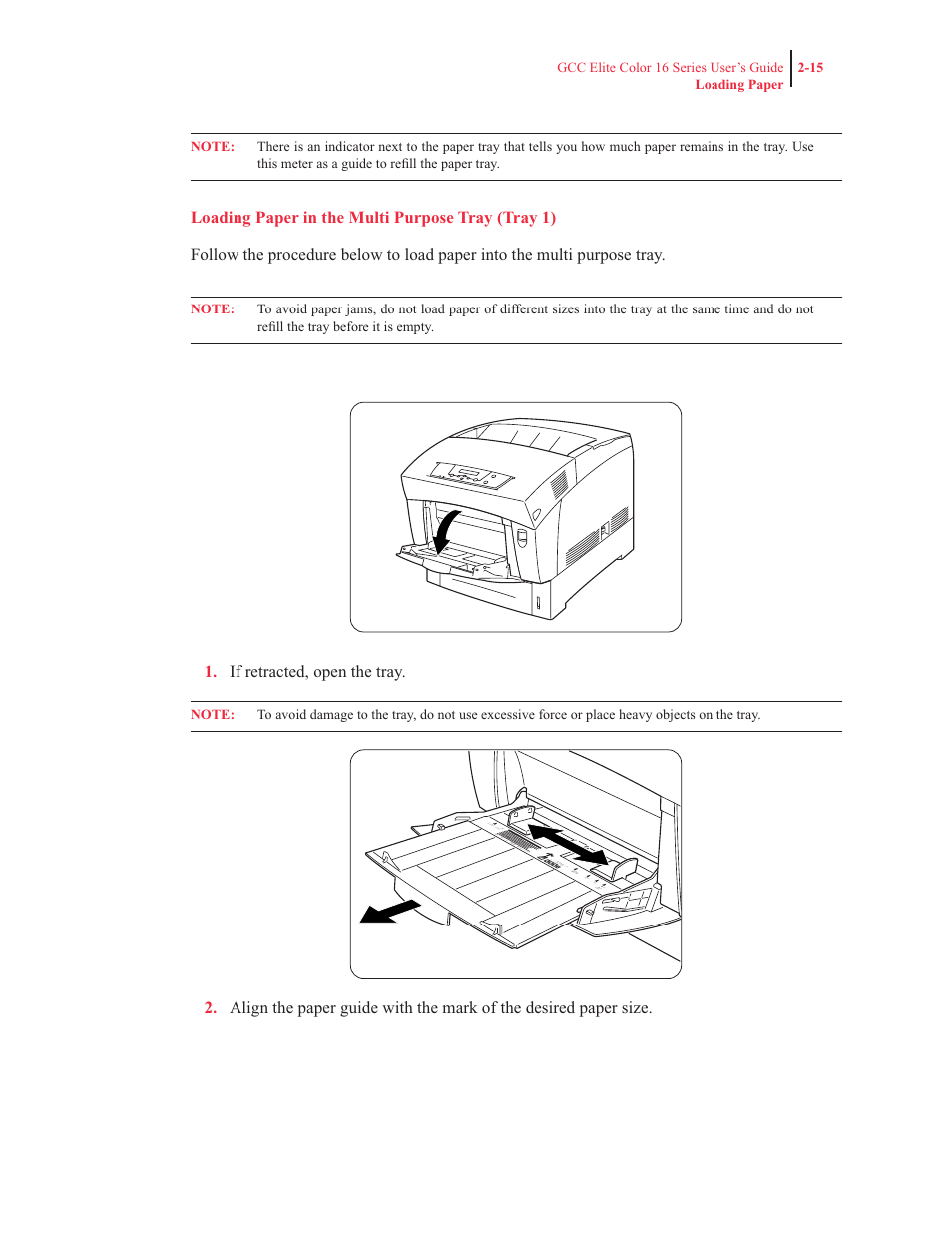 Loading paper in the multi-purpose tray, For more details on setting paper in the | GCC Printers 16 User Manual | Page 68 / 196