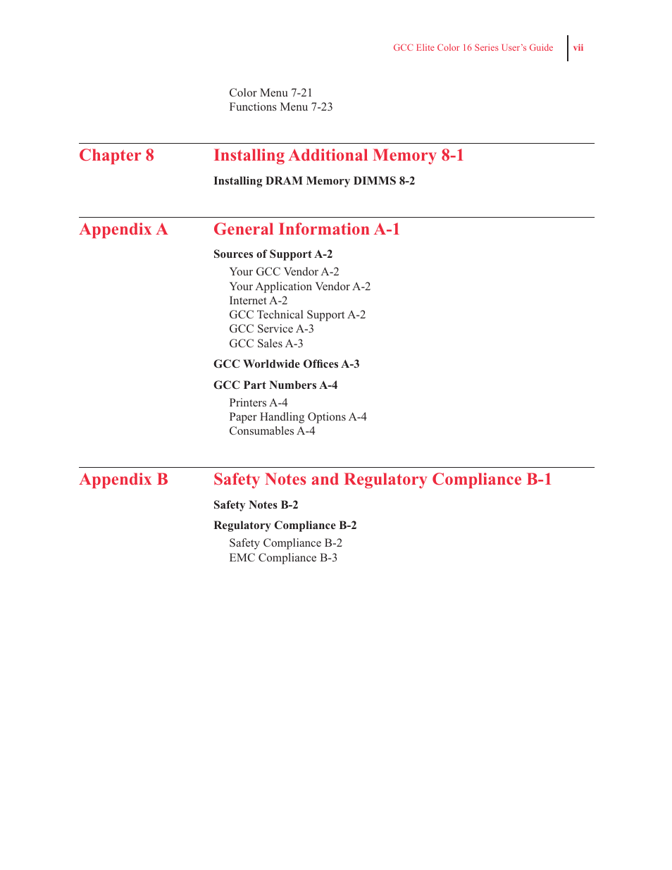 Appendix a general information a-1 | GCC Printers 16 User Manual | Page 7 / 196