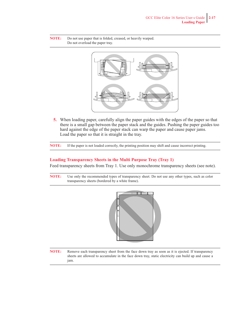 Loading transparancies in the multi-purpose tray | GCC Printers 16 User Manual | Page 70 / 196