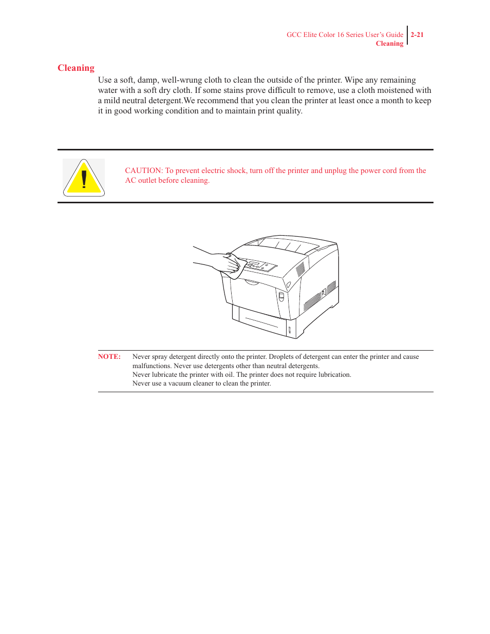 Cleaning | GCC Printers 16 User Manual | Page 74 / 196