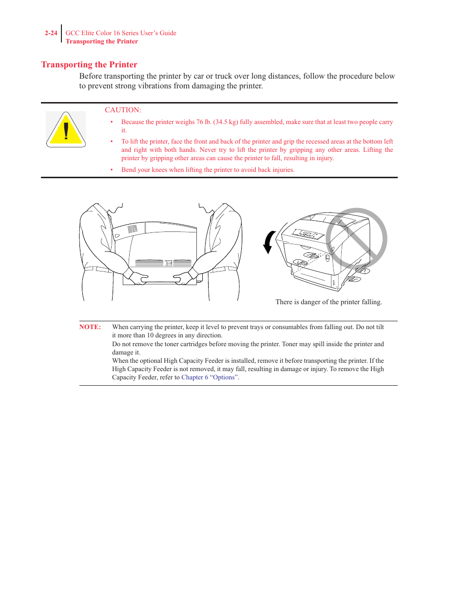 Transporting the printer | GCC Printers 16 User Manual | Page 77 / 196