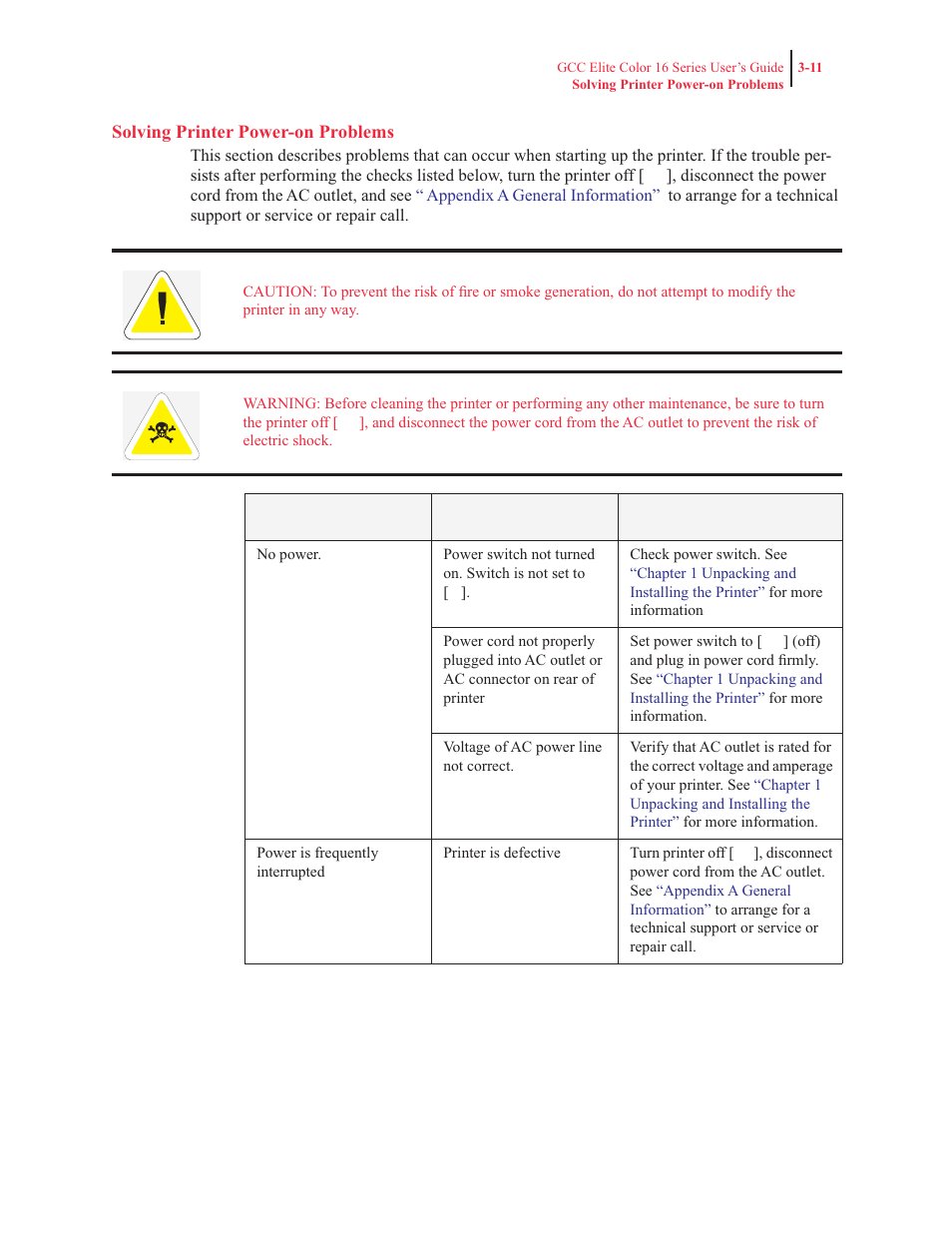 Solving printer power-on problems | GCC Printers 16 User Manual | Page 94 / 196