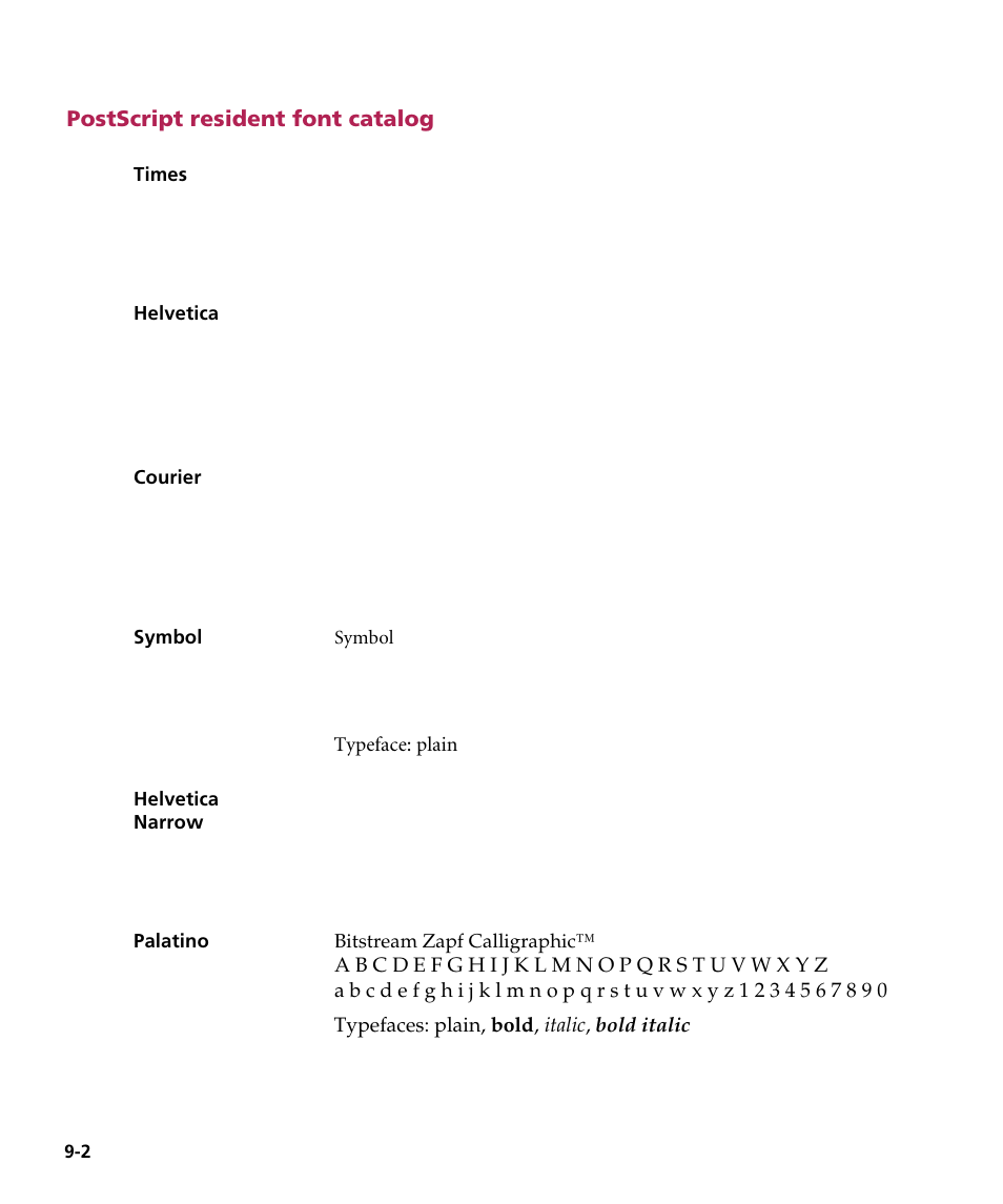 Postscript resident font catalog | GCC Printers Elite 12ppm User Manual | Page 102 / 193