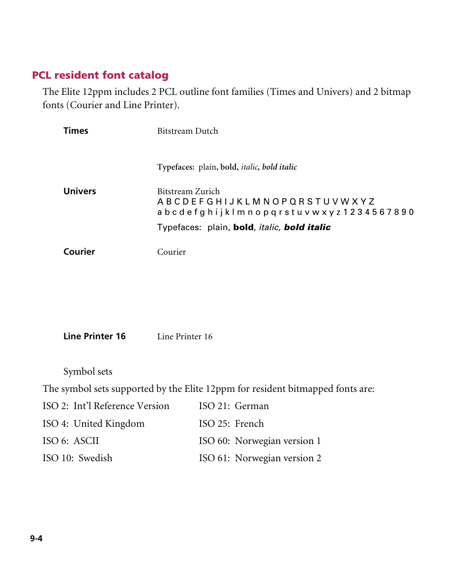 Pcl resident font catalog | GCC Printers Elite 12ppm User Manual | Page 104 / 193