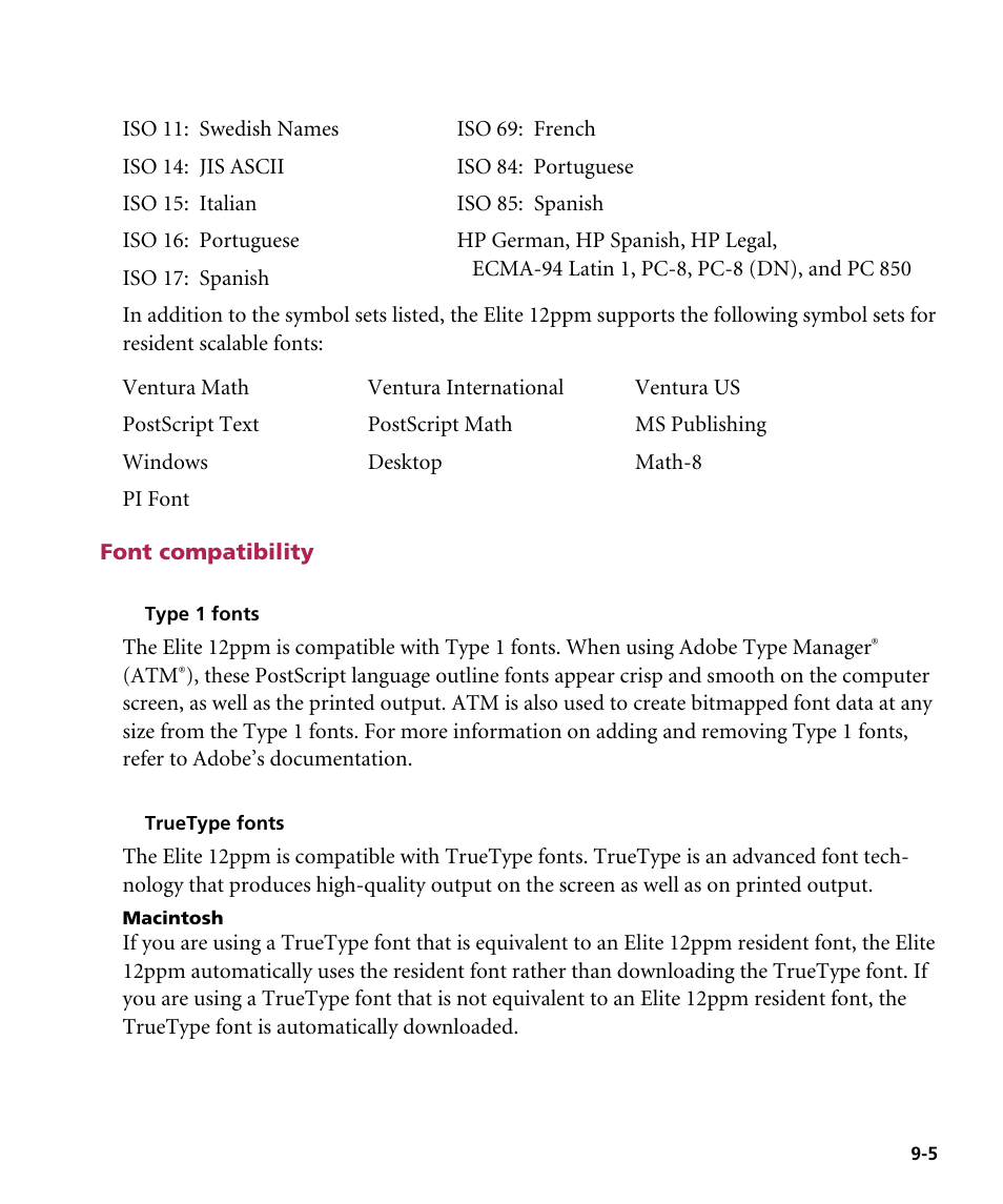 Font compatibility | GCC Printers Elite 12ppm User Manual | Page 105 / 193