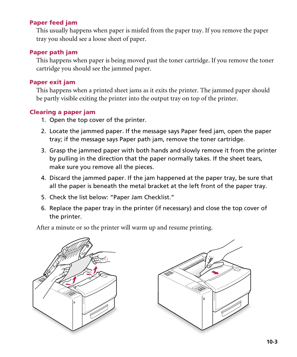 Paper feed jam, Paper path jam, Paper exit jam | Clearing a paper jam | GCC Printers Elite 12ppm User Manual | Page 116 / 193