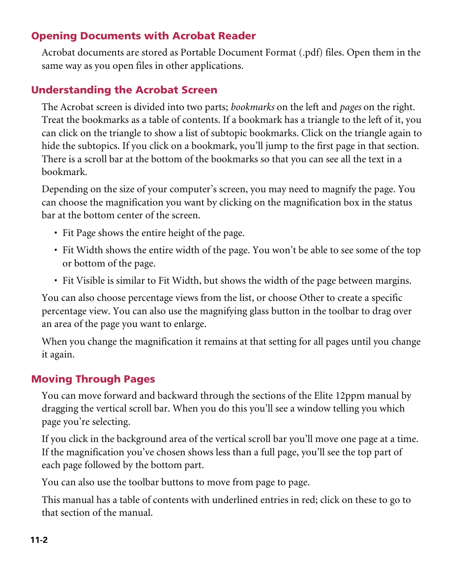 Opening documents with acrobat reader, Understanding the acrobat screen | GCC Printers Elite 12ppm User Manual | Page 129 / 193