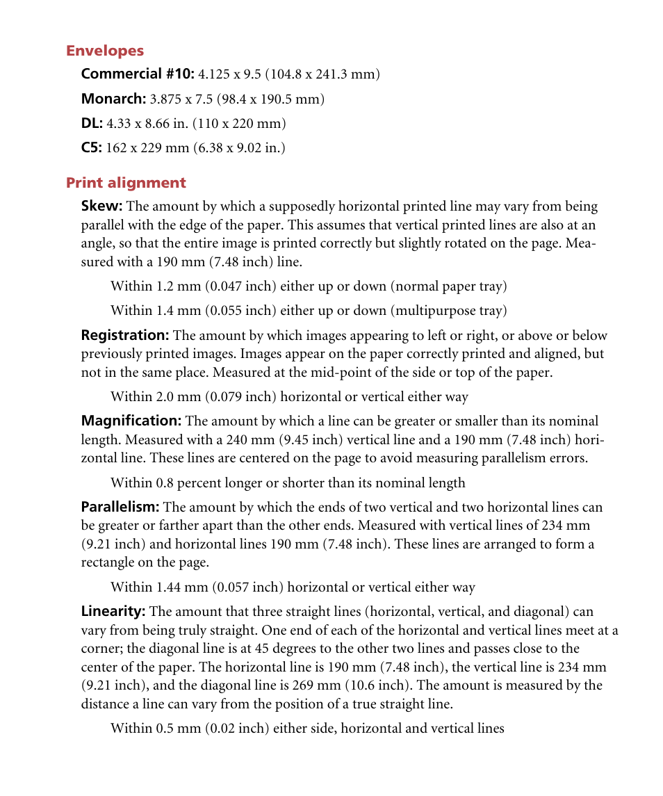 Envelopes, Print alignment | GCC Printers Elite 12ppm User Manual | Page 133 / 193