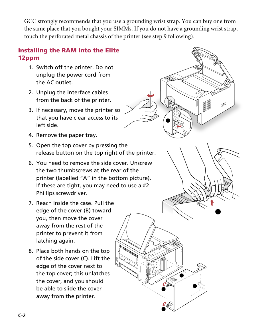 Installing the ram into the elite 12ppm | GCC Printers Elite 12ppm User Manual | Page 141 / 193