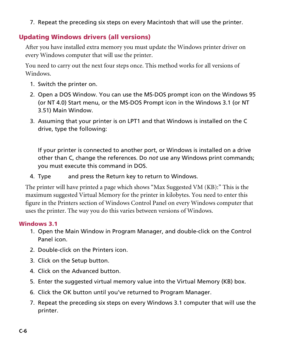 Updating windows drivers (all versions), Windows 3.1 | GCC Printers Elite 12ppm User Manual | Page 145 / 193