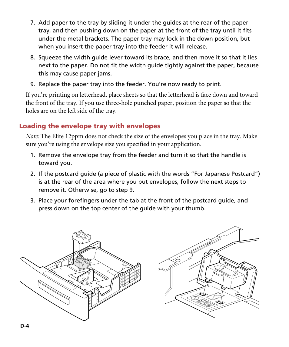 Loading the envelope tray with envelopes | GCC Printers Elite 12ppm User Manual | Page 151 / 193