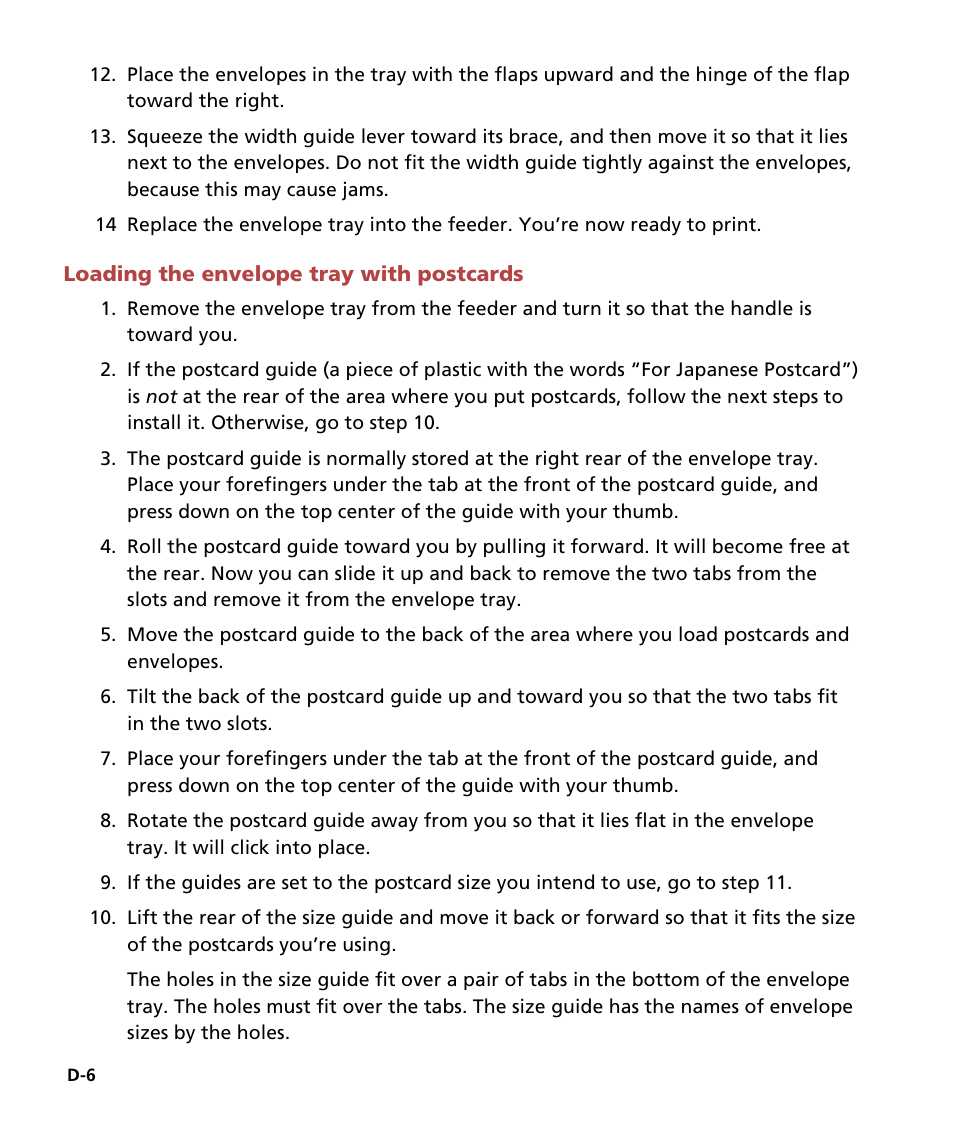 Loading the envelope tray with postcards | GCC Printers Elite 12ppm User Manual | Page 153 / 193