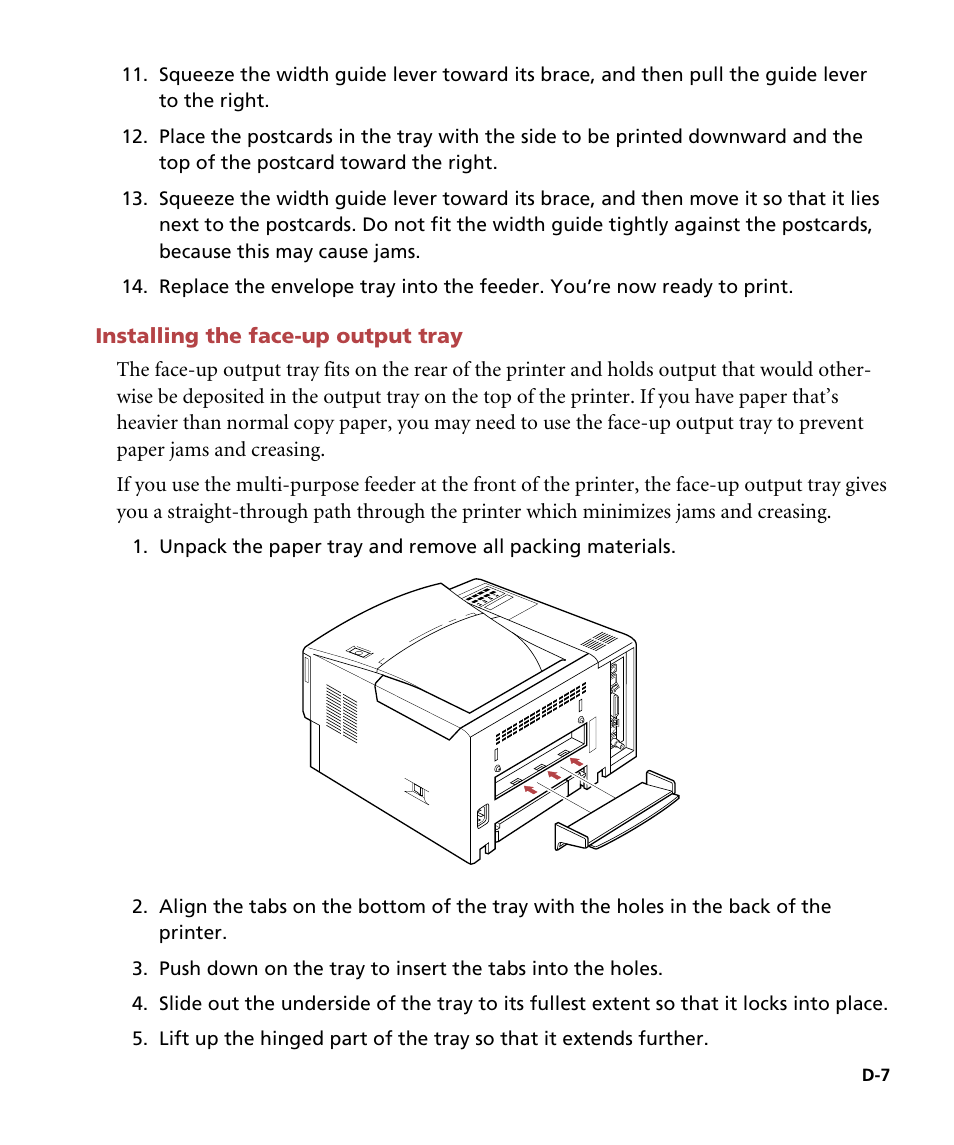 Installing the face-up output tray | GCC Printers Elite 12ppm User Manual | Page 154 / 193