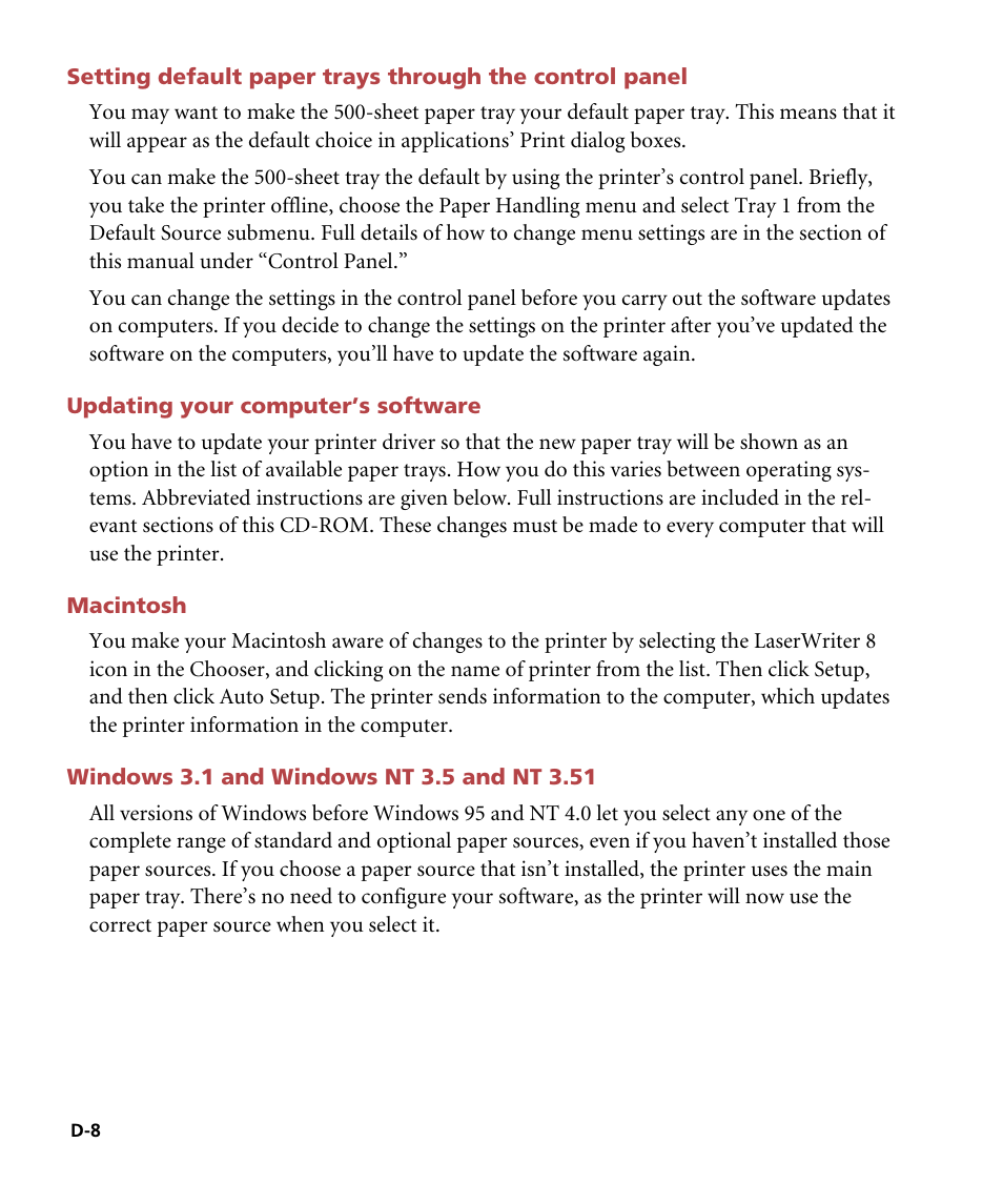 Updating your computer's software, Macintosh, Windows 3.1 and windows nt 3.5 and nt 3.51 | GCC Printers Elite 12ppm User Manual | Page 155 / 193