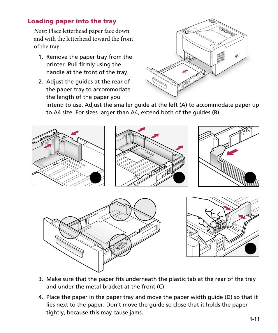 Loading paper into the tray, Bc d | GCC Printers Elite 12ppm User Manual | Page 18 / 193