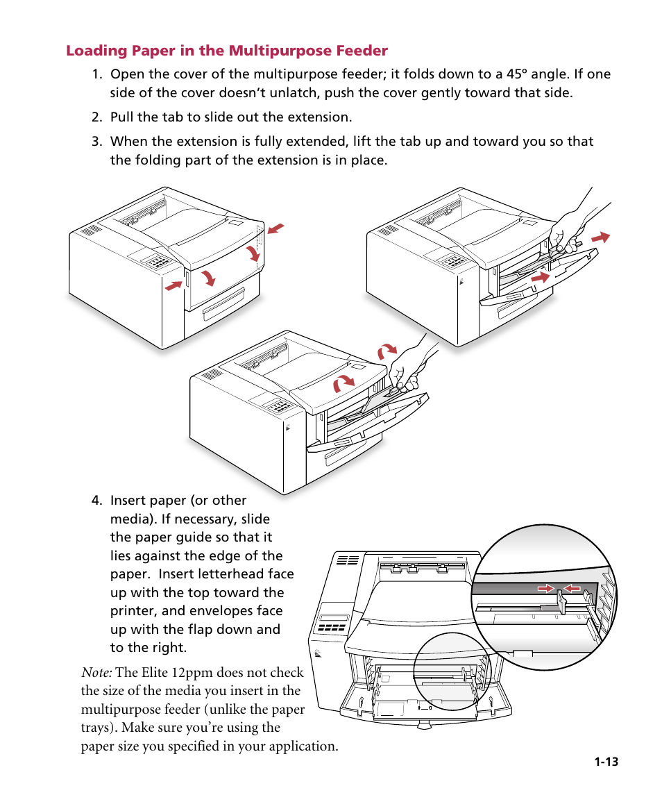 Loading paper in the multipurpose feeder | GCC Printers Elite 12ppm User Manual | Page 20 / 193