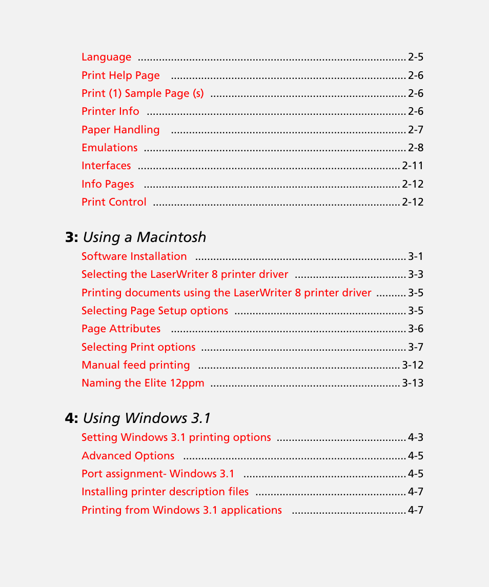 Using a macintosh, Using windows 3.1 | GCC Printers Elite 12ppm User Manual | Page 3 / 193