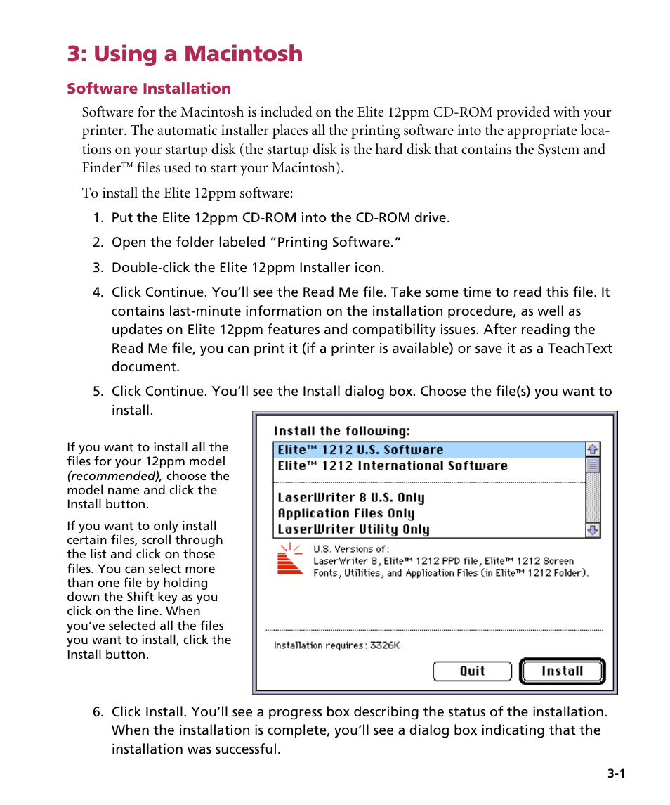 Using a macintosh, Software installation | GCC Printers Elite 12ppm User Manual | Page 37 / 193