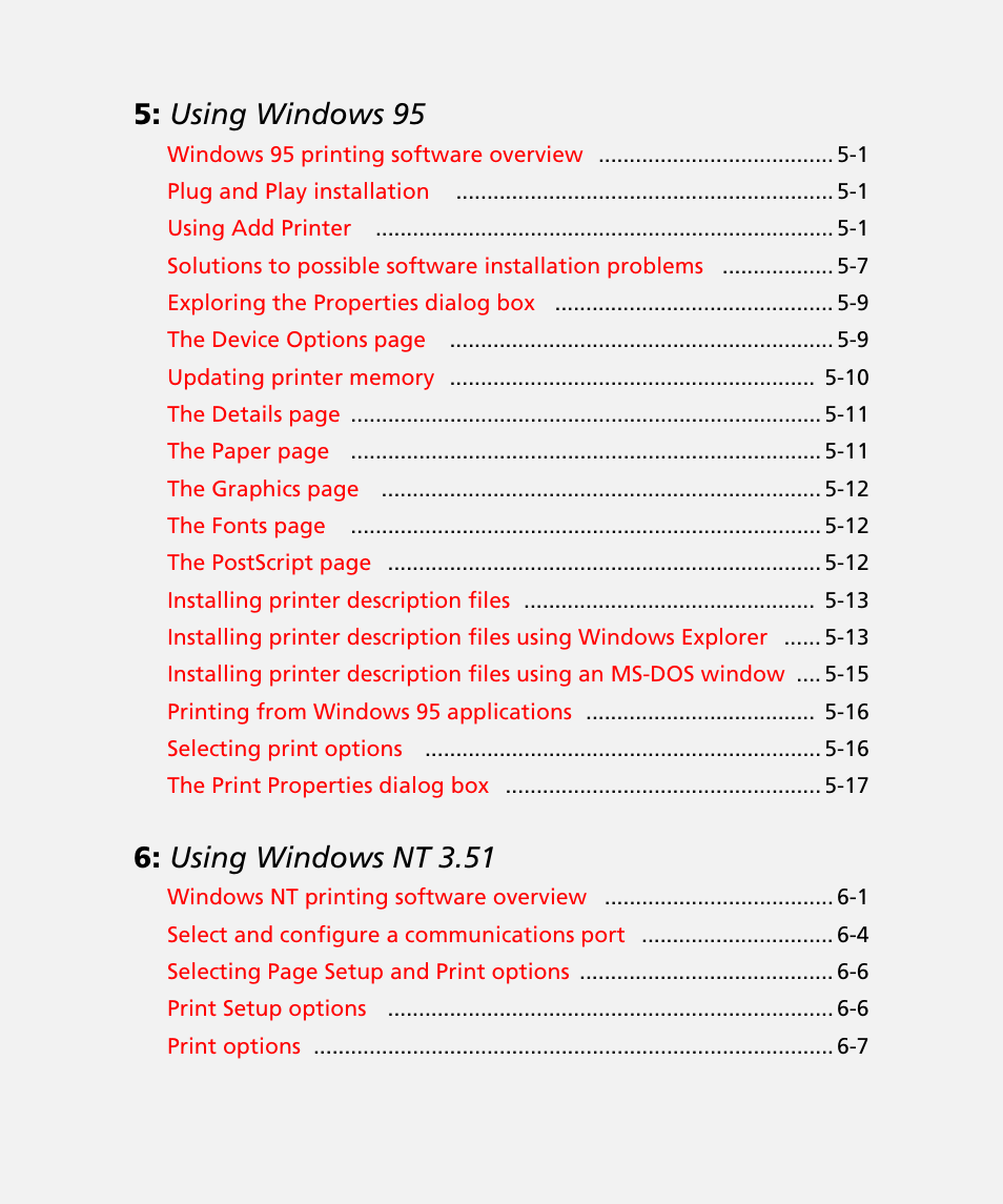 Using windows 95, Using windows nt 3.51 | GCC Printers Elite 12ppm User Manual | Page 4 / 193