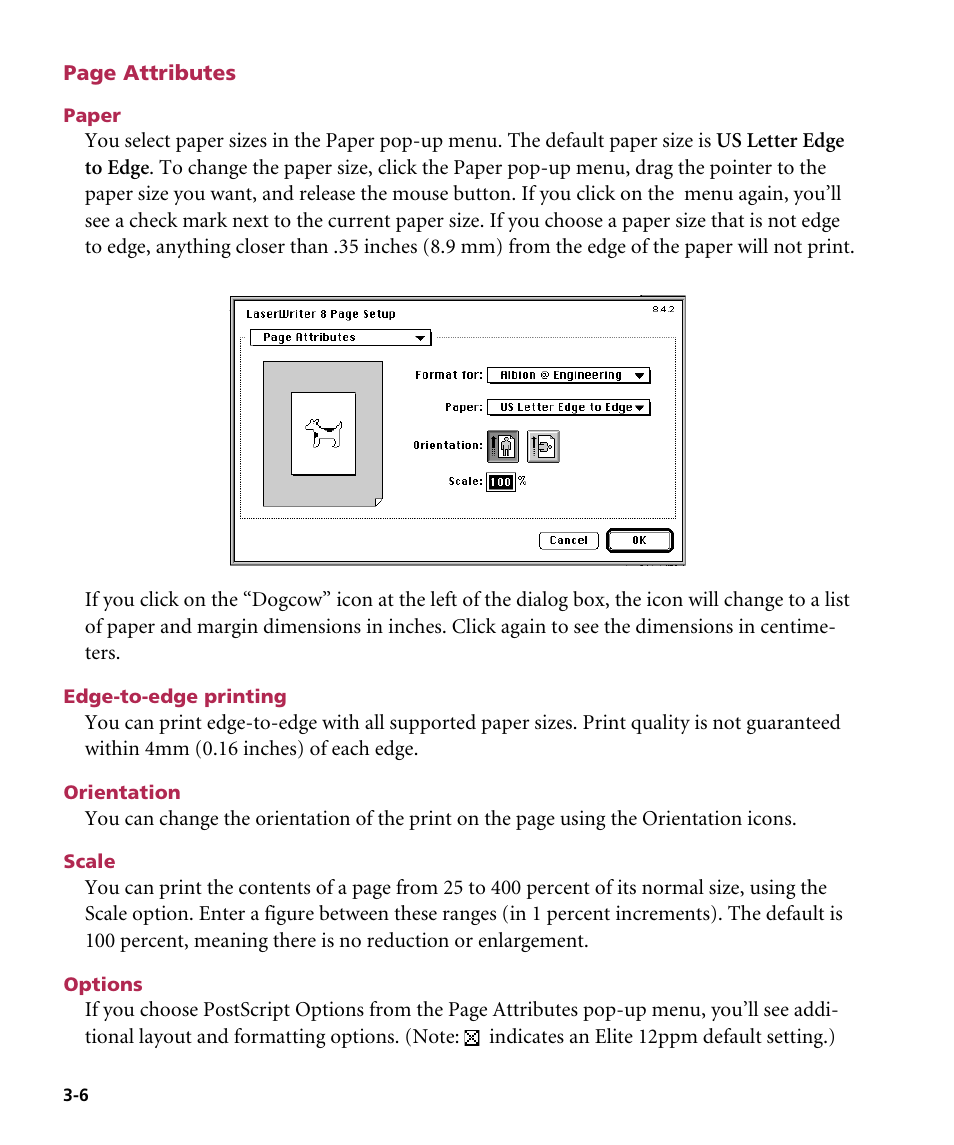 Paper, Edge-to-edge printing, Orientation | Scale, Options | GCC Printers Elite 12ppm User Manual | Page 42 / 193