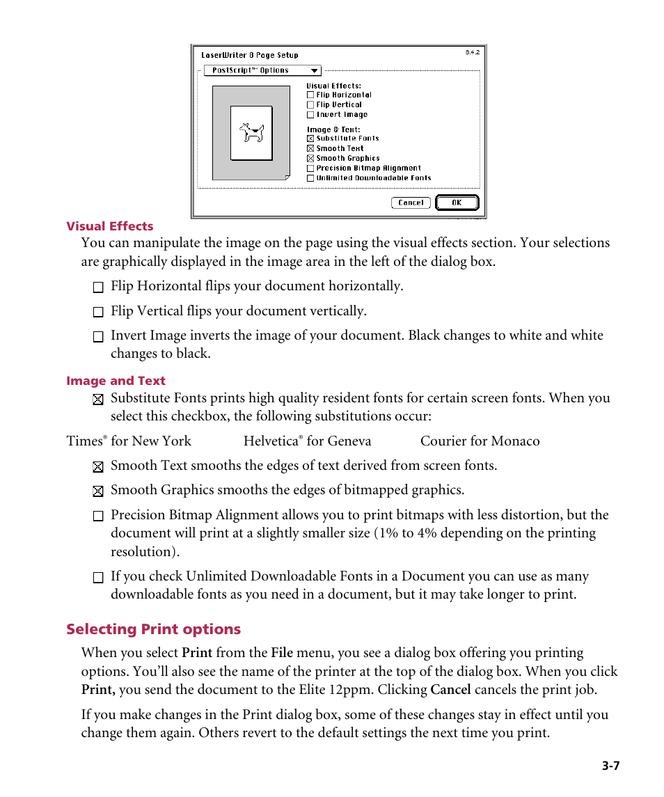 Visual effects, Image and text, Selecting print options | GCC Printers Elite 12ppm User Manual | Page 43 / 193