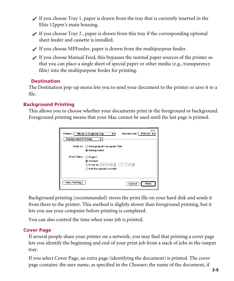 Destination, Background printing | GCC Printers Elite 12ppm User Manual | Page 45 / 193