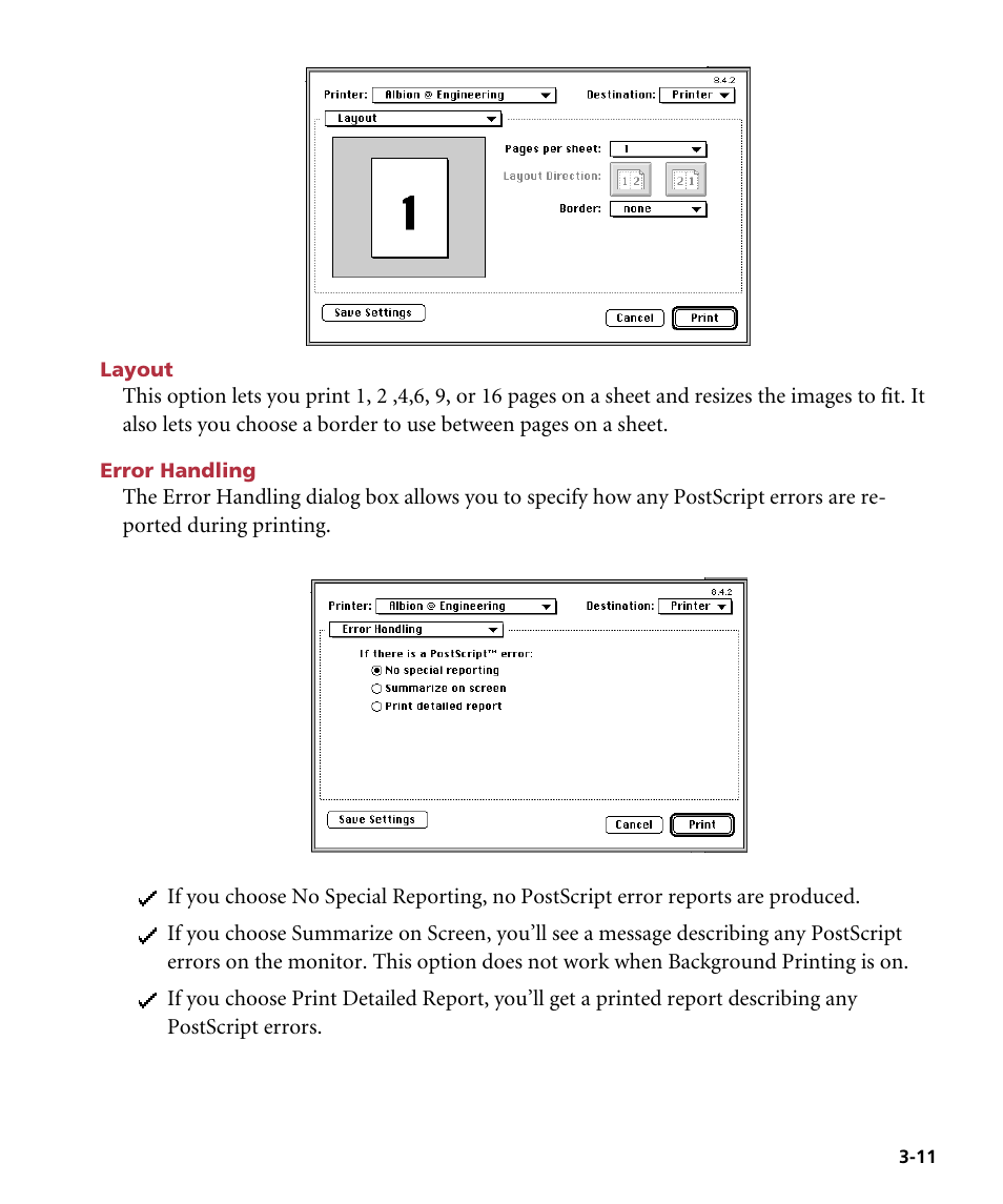 Layout, Error handling | GCC Printers Elite 12ppm User Manual | Page 47 / 193