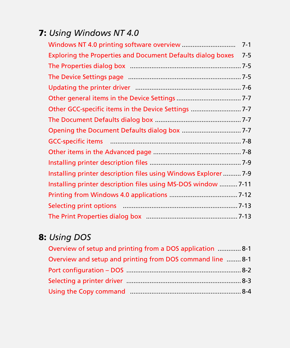 Using windows nt 4.0, Using dos | GCC Printers Elite 12ppm User Manual | Page 5 / 193
