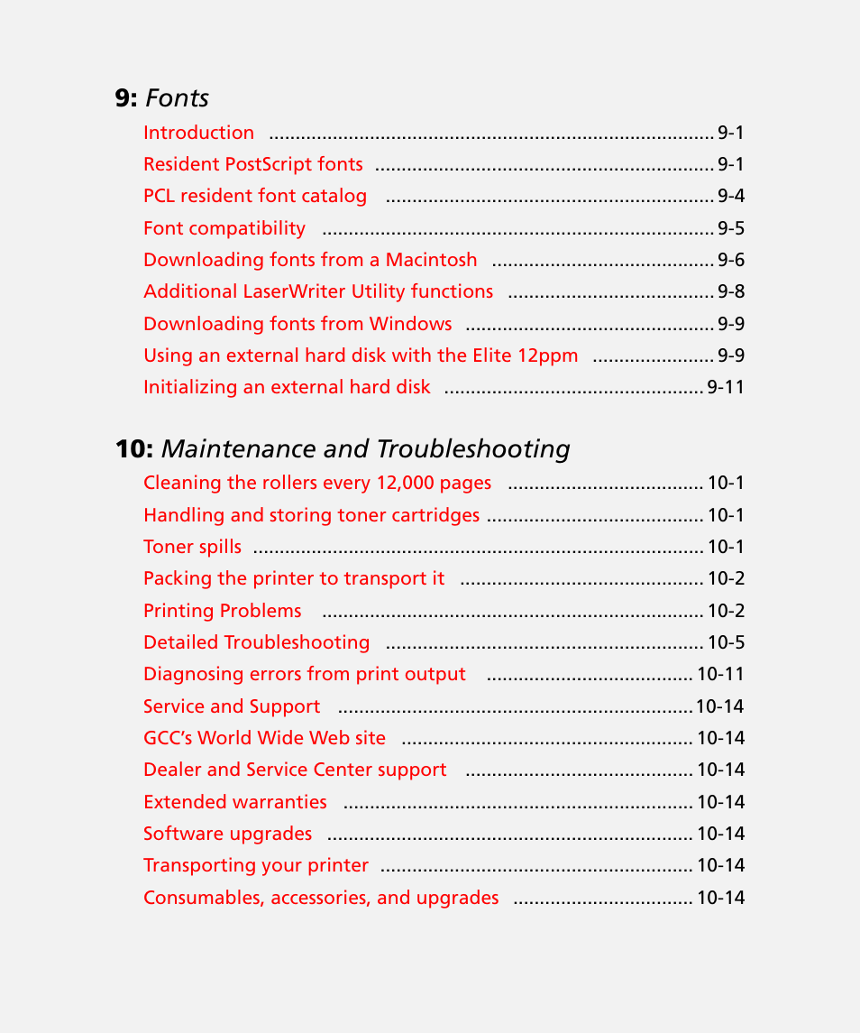 Fonts, Maintenance and troubleshooting | GCC Printers Elite 12ppm User Manual | Page 6 / 193