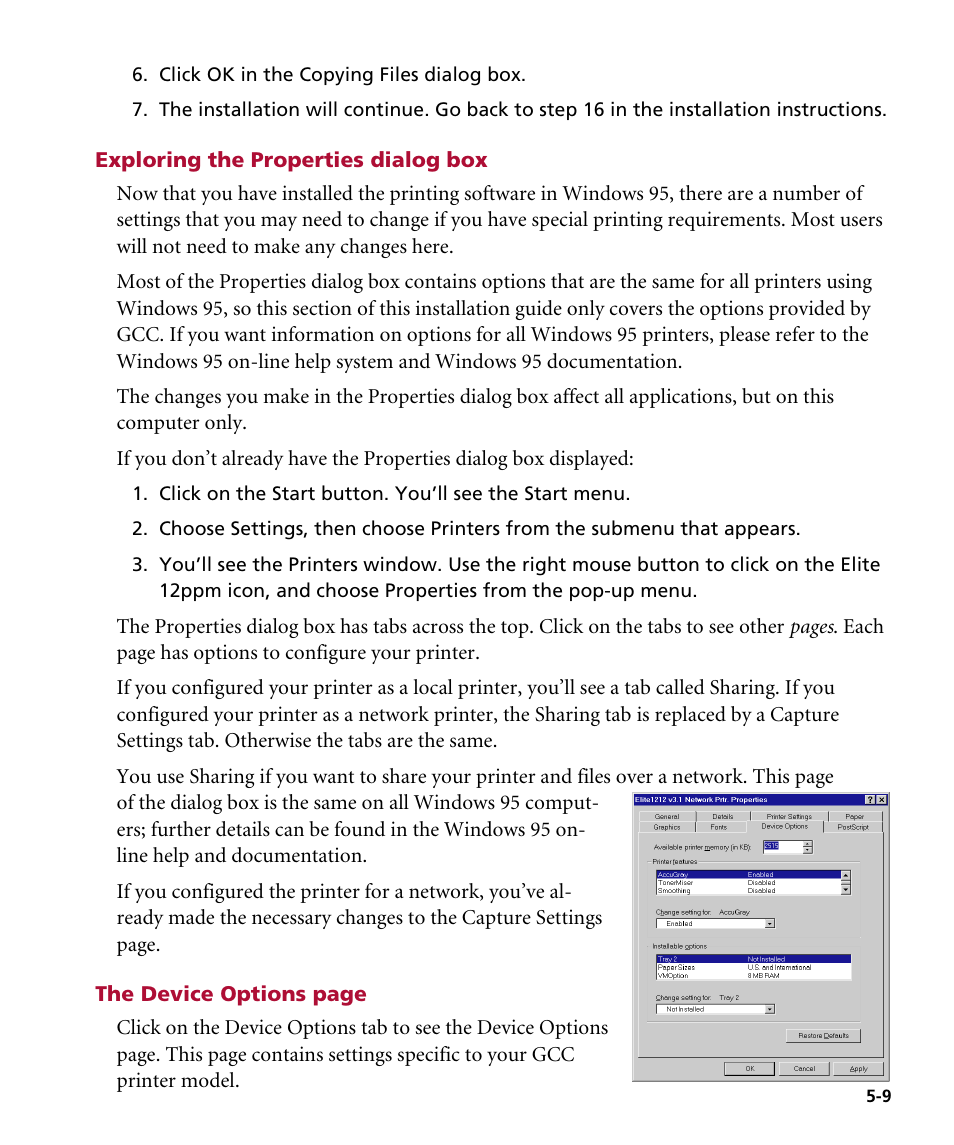 Exploring the properties dialog box | GCC Printers Elite 12ppm User Manual | Page 68 / 193